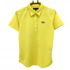【美品】キャロウェイ 半袖ポロシャツ イエロー ロゴネイビー レディース L ゴルフウェア Callaway