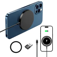 [Twofox] ワイヤレス充電器 マグセーフ充電器 最大15W出力 強力磁気吸着 i-Phone16/15/14/13/12シリーズ対応 マグネット式 QI対応機種 無料プレゼント: 磁気増加リング&USB-AからUSB-Cへ変換アダプタ (ブラック) 1