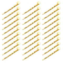 セット 30個 髪留め 髪飾り 付き 手作り 台座 材料 素材 丸 DIY 8mm ヘア アクセサリー ハンドメイド用 パーツ ヘアピン (ゴールド)