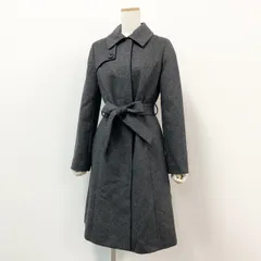 58f20 BARNEYS NEWYORK バーニーズニューヨーク 総カシミヤ ベルテッドステンカラーコート ロングコート 38 グレー Pure Cashmere カシミヤ100 カシミア レディースのサムネイル