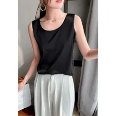 ☆ ブラック ☆ M ☆ タンクトップ レディース pkrwd17 タンクトップ レディース インナー キャミソール トップス ノースリーブ シルク シャツ きれいめ おしゃれ 大人カジュアル シルクサテン 通勤 シンプル 無地 オフィス かわいい 婦人服