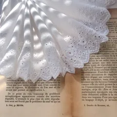 【0.5y/45cm】コットン刺繍レース（ホワイト）R22-4〈生地・布・レース・幅広レース・刺しゅう〉