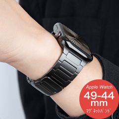 【Apple Watch Series 10/9/8/7・Ultra・SE 第2/1世代・49mm/46mm/45mm/44mm】バンド アップルウォッチ ベルト ステンレス マグネット スポーツ おしゃれ 夏 防水 ウルトラ ミラネーゼループ（ブラック）❶