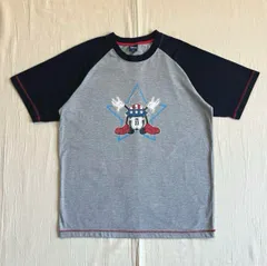 00s　archive　Disney　股のぞきミッキーマウス　⭐︎ロゴプリント　星条旗　半袖ラグランTシャツ　Y2K