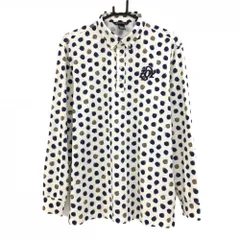 【超美品】ゾーイ 長袖ポロシャツ 白×ネイビー ドット ロゴ刺しゅう ボタンダウン メンズ 2(M) ゴルフウェア ZOY