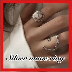 シルバー925 淡水パール ウェーブ 指輪 リング フリーサイズ 重ね付け 韓国
