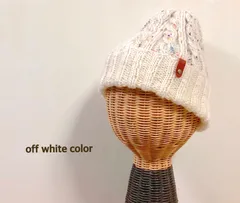 ぬくぬく🍀切り替えツィードニット帽〈オフホワイト〉