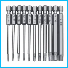 【迅速発送】トルクスドライバー ビット 11本セット 中空トルクス頭 75ｍｍ 六角軸 6.35mm T6-T40 S2鋼ドライバービット 磁気 トルクス星ネジ用ビットセット 六角ビット ドリル ビット工具