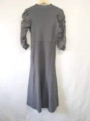 ◇ ⊇ SAISON DE PAPILLON セゾンドパピヨン 異素材 長袖 膝下丈 ニット ワンピース サイズM グレー系 レディース E  【1508060009364】