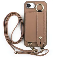 iPhone 16e ケース 肩掛け ストラップ付 カード バンド レザー ケース 【Color】ブラウン
