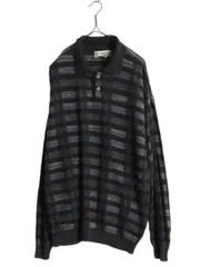 【お得なクーポン配布中!】 90s San Mateo Island デザイン ニット ポロシャツ メンズ XL / 古着 オールド 3D 立体編み アクリル 襟付き セーター 総柄 マルチカラー