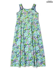 古着 花柄 コットン ロング丈 キャミソール ワンピース 青 緑 水色 (otu2403004)