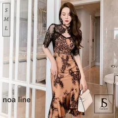 パーティードレス 総レースワンピース 裾フリル シースルー ミディアム丈 きれいめ スリム 細見え タイトワンピース アンバランスヘム