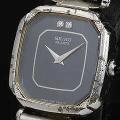 稼働 良品 セイコー 2320-6210 QZ 黒文字盤 オクタゴン 石付き レディース腕時計 OSW 2000000 NSK