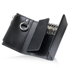 [FABULO] キーケース メンズ スマートキー 本革 カードキー 小銭入れ カード入れ レディース 小さめ 4色 (ブラック) [ブラック（スムースレザー）]