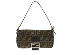 極美品 FENDI フェンディ マンマバケット ワンショルダーバッグ 26424 ズッカ柄 キャンバス レザー ブラウン シルバー金具 中古 4b007497