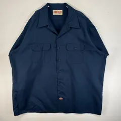 古着 90's/90年代 ディッキーズ Dickies 半袖シャツ ワーク 作業着 フラップポケ 大きいサイズ USA製 ワンポイント ロゴ カラーステイ 3X LARGE  ブラック 無地 メンズ