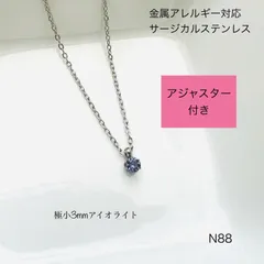 天然石アイオライト　一粒　ネックレス　サージカルステンレス　金属アレルギー対応　［カンあり］　《アジャスター付き》