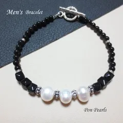 メンズブレスレット（オニキス×淡水パール）（MB-106）