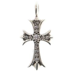 CHROME HEARTS (クロムハーツ) TNY CRSF P DMND タイニーファットクロス PAVEダイヤ ペンダント シルバーネックレストップ シルバー