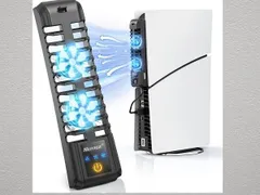 Nepagz 互換性 PS5 Slim 冷却ファン 新型 PS5 モデル 互換性あり LED ライト付 未使用 ライトブラック 16.6 x 5.1 x 3.1 cm 静音 3段階風量