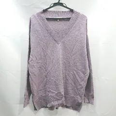 ◇ GLOBAL WORK Vネック 無地 サイドスリット レーヨン混 長袖 ニットセーター サイズM パープル レディース E 1 【1304050048432】