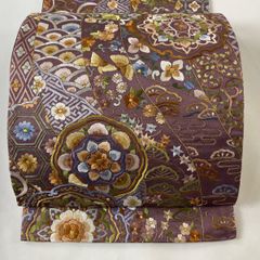 振袖 身丈161cm 裄丈68cm L 袷 袋帯フルセット 鼓 草花 金彩 赤