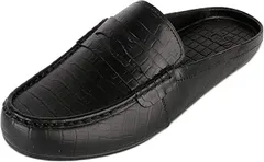 babester ベイブスター メンズ 型押し ビジネス シューズ クロッグ サボ スリッパ サンダル 屋内履き つっかけ オフィス 職場 仕事 楽 蒸れ 防止 消音 ローファー 通気性 事務室(ブラック,  25.5～26.0 cm 2E)