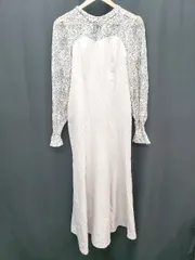 ◇ NICE CLAUP ナイスクラップ レース 切替 キレイめ 長袖 ロング丈 ワンピース サイズF ベージュ レディース P  【1405090013265】