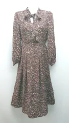 ◇ tocco<!-利用不可文字-!>closet ラウンドネック 花柄 ガーリー ウエストマーク 長袖 ロング ワンピース サイズM ブラウン レディース E  【1310300009566】