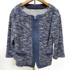 #anc ミスアシダ miss ashida ジャケット 9 青 白 デニム使い ニット ノーカラー 七分袖 ジップアップ ダブルジップ レディース [886088]のサムネイル