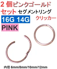 16G 14G ピンクゴールド 2個セット セグメントリング クリッカー サージカルステンレス リング ピアス