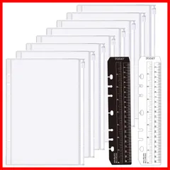 【特売】システム手帳リフィル ファスナーポケット LOORIPRO A5クリアポケット8枚 セット しおり定規 2枚付き 6穴システム手帳用