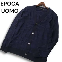 EPOCA UOMO エポカ ウォモ 通年 迷彩 カモフラ柄 総柄★ カーディガン Vネック ニット Sz.50 メンズ 紺 ネイビー 日本製のサムネイル