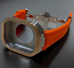 オレンジ×ローズゴールドシルバー★49mm apple watch ultraアップルウォッチラバーメタルカバーセット　ウルトラ　49ミリ用　カスタム ultra2