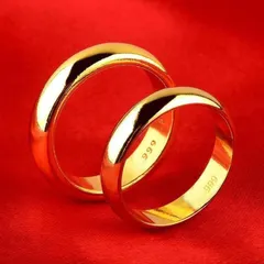 2個セット　Fサイズ　メンズ　レディース　恋人　夫婦　指輪　ゴールド色　合金メッキ　シンプル　リングのサムネイル