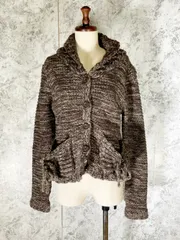 美品<!-利用不可文字-!>　oddsoncomplex　オッズオンコンプレックス　レディースニットカーディガン【M】ブラウン系　茶色系　マーブル　綺麗　かわいい　おしゃれ　冬　暖かい