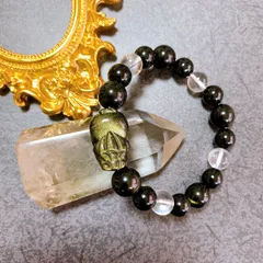 天然石◆パワーストーンブレス◆ゴールデンオブシディアン貔貅、オニキス、水晶2A