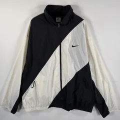 古着 90's/90年代 ナイキ NIKE ナイロンジャケット 大きいサイズ ワンポイントロゴ刺繍 スウッシュ XXL ホワイト ブラック ツートン メンズ