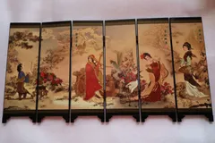 中国　風景画のミニ屏風　卓上　両面あり Amazon.co.jp: VORCOOL ミニ屏風 卓上間仕切り 漆器製 安定構造 伝統的