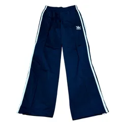古着 adidas アディダス トラックパンツ 刺繍 トレフォイルロゴ ネイビー×ホワイトライン XSサイズ 257-88