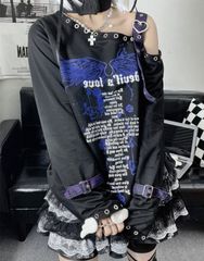 平成 サブカルパンク ボーダー ギミック Tシャツ チェーン y2k 地雷 平成 サブカルパンク ボーダー ギミック Tシャツ チェーン y2k 地雷