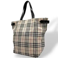 美品 BURBERRY バーバリーブルーレーベル ノバチェック トートバッグ ハンドバッグ キャンバス レザー ベージュ ブラック レディース 手提げ バケツ型 U10