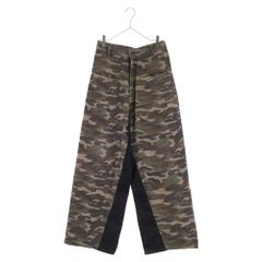 Fax Copy Express (ファックスコピーエクスプレス) 迷彩 切替ワイドパンツ ダメージ加工 カモ グリーン/ブラック