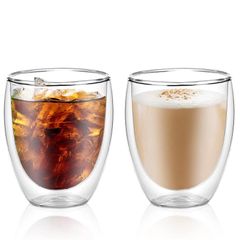 yiteng ダブルウォール グラス 2個セット 350ml 耐熱 二重 コップ コーヒー 保冷 保温 透明 結露しない マグカップ タンブラー 耐熱ガラス ティーカップ シンプル (350ml)