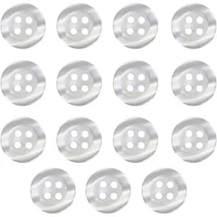 四つ穴ボタン ツヤあり 【ホワイト】 白 ボタン 光沢 カラーボタン シャツボタン 15個入り 【11.5mm】  B-767