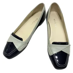 【美品】リーガル (22.5) パンプス スクエアトゥ 切り返し バイカラー ローヒール 希少デザイン