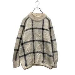 ハイネック ニット セーター L～ レディース オフホワイト ブラック チェック柄 古着卸 アメリカ仕入 a606-5925