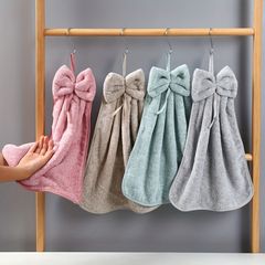 3枚セット 蝶結び吊り下げタオル ハンドタオル、蝶結び吊り下げタオル、コーラルフリース速乾ハンドタオル、吊り下げループ付き吸水性ソフトタオル、キッチンクリーニングタオル、バスルーム用品、ティータオル