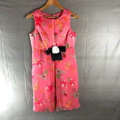 クレイサス CLATHAS ワンピース ノースリーブ 花 バックファスナー コサージュ付き 裏地付き 絹100％ ひざ丈 ピンク 38サイズ 2025082900152のサムネイル